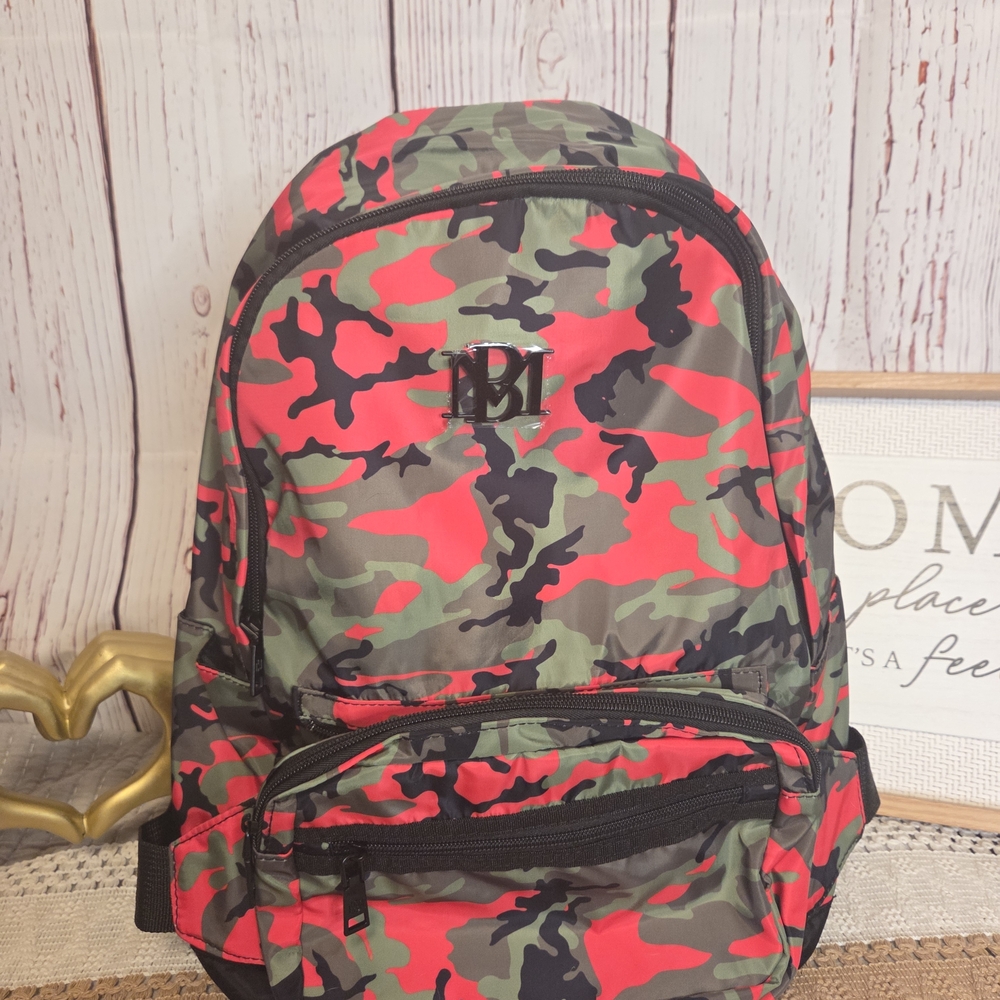 Badgley Mischka Pink and Green Camo Backpack With Detachable Belt Bag/Fanny Pack